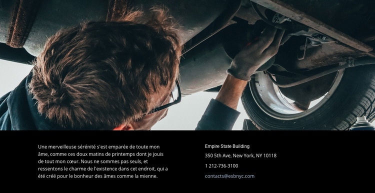 Contacts des services de réparation automobile Maquette de site Web