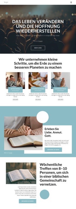 Homepage-Abschnitte Für Hoffnung Wiederherstellen