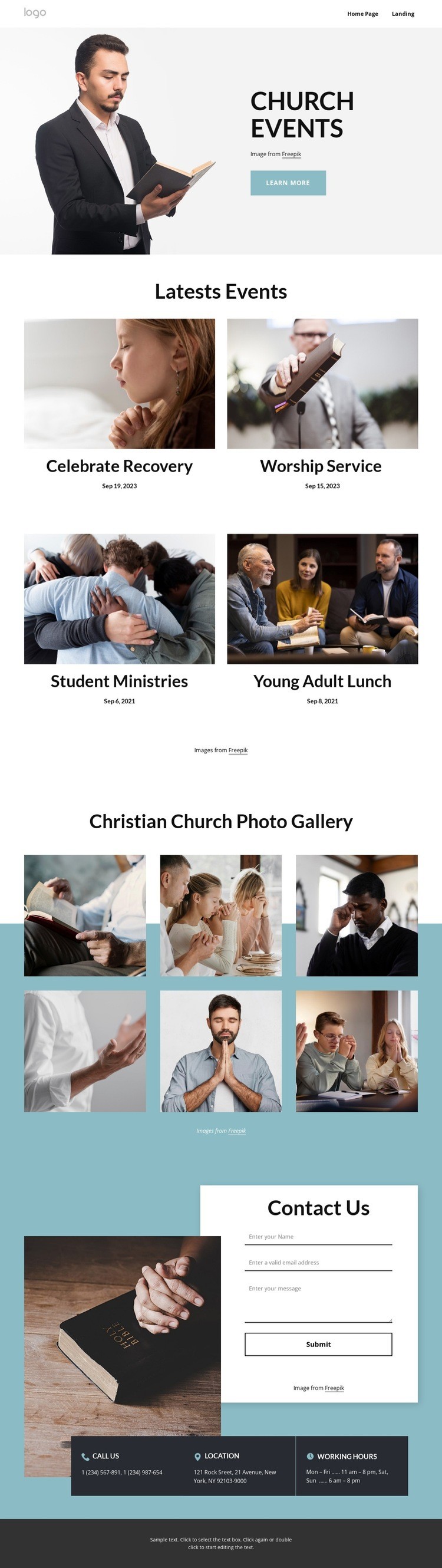 Kyrkans evenemang Html webbplatsbyggare