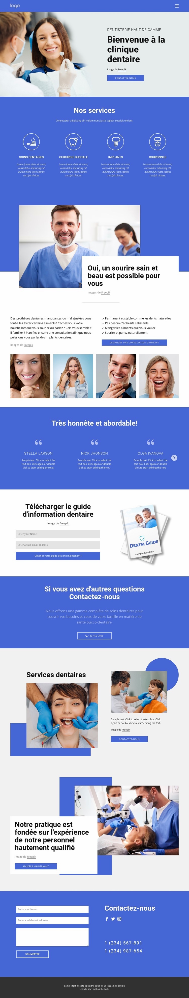 Bienvenue à la clinique dentaire Conception de site Web