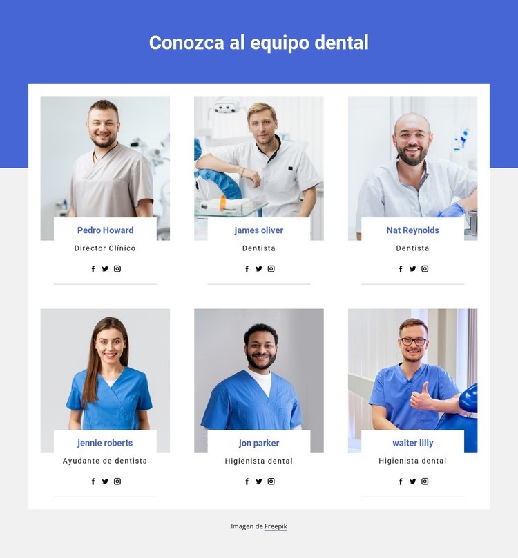 miembros del equipo dental Maqueta de sitio web
