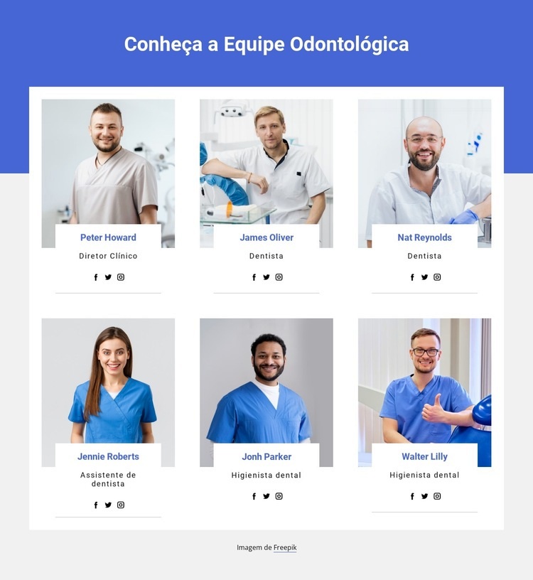 Membros da equipe odontológica Maquete do site