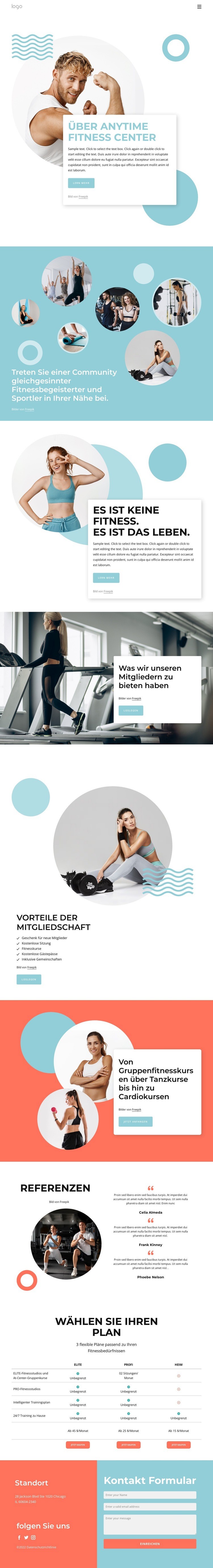 Über das Anytime Fitnesscenter Eine Seitenvorlage