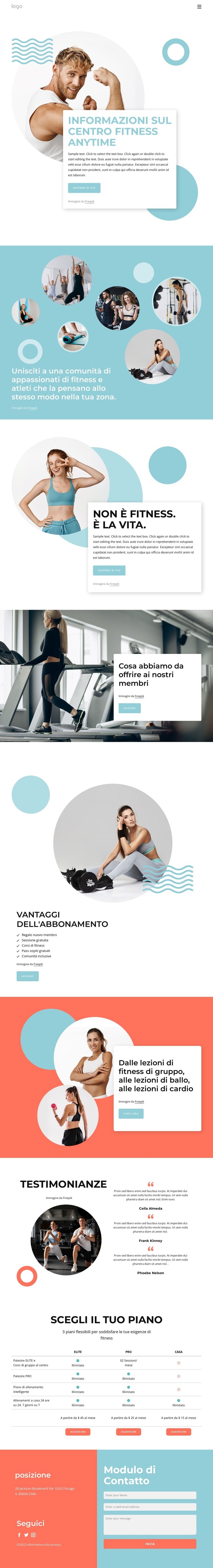 Informazioni sul centro fitness Anytime Mockup del sito web