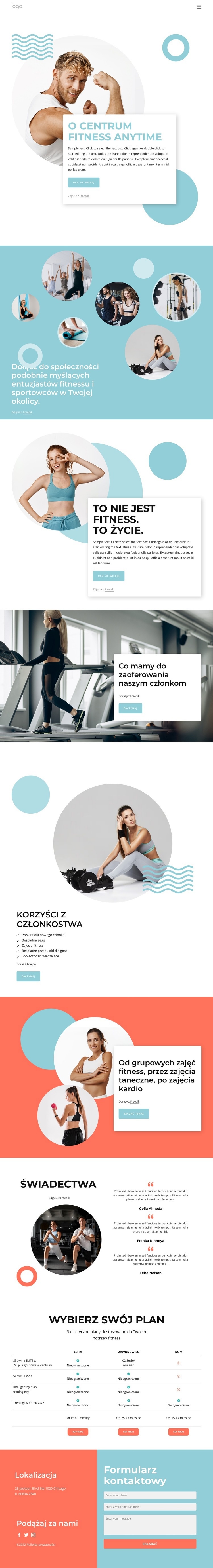 O centrum fitness Anytime Szablon jednej strony