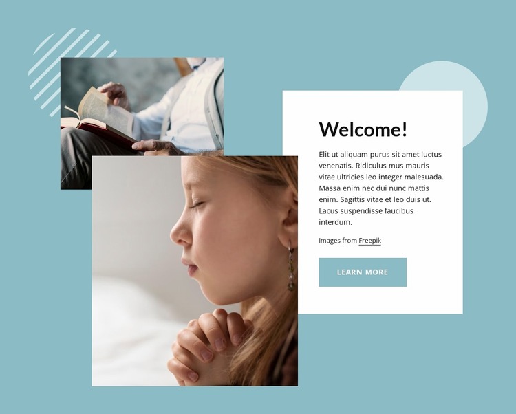 Welcome block with layered images Website Mockup