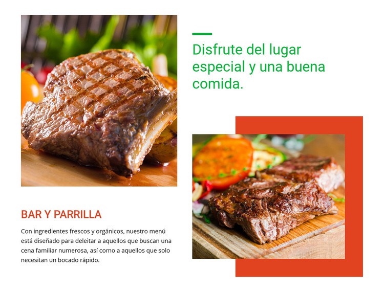 Menú y comida del restaurante Maqueta de sitio web
