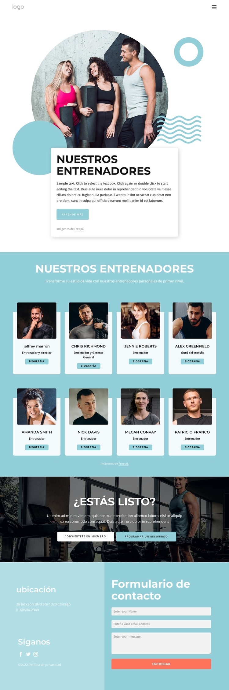 Nuestros Entrenadores Página de destino