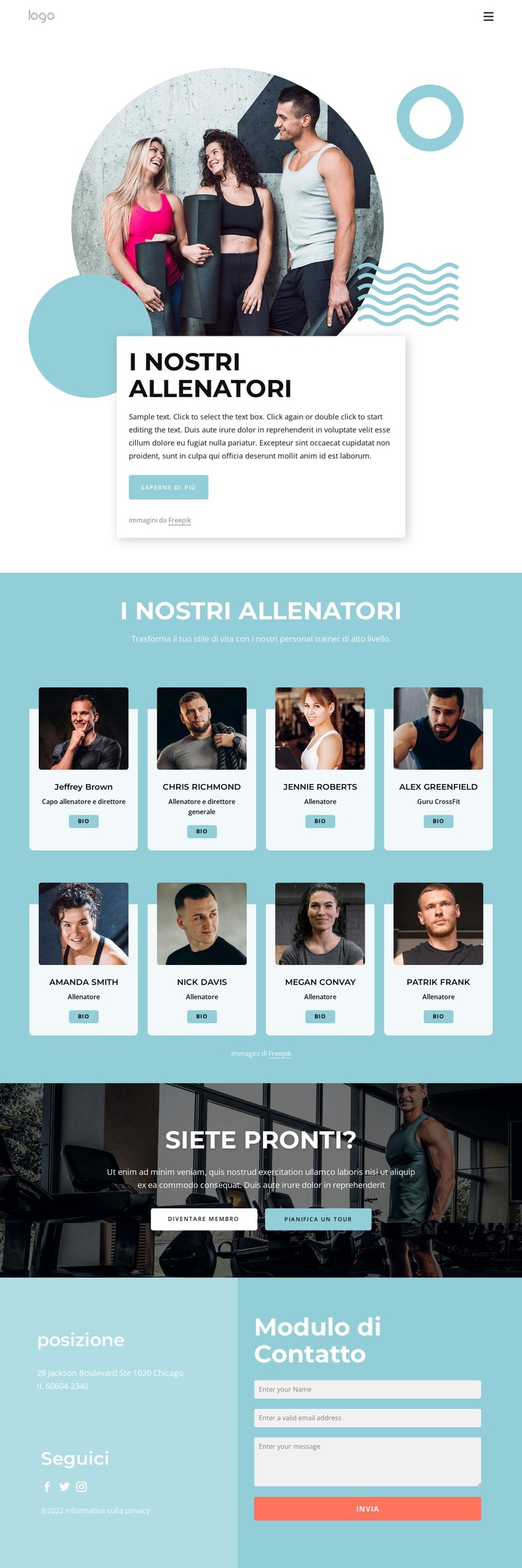 I nostri allenatori Modello di sito Web