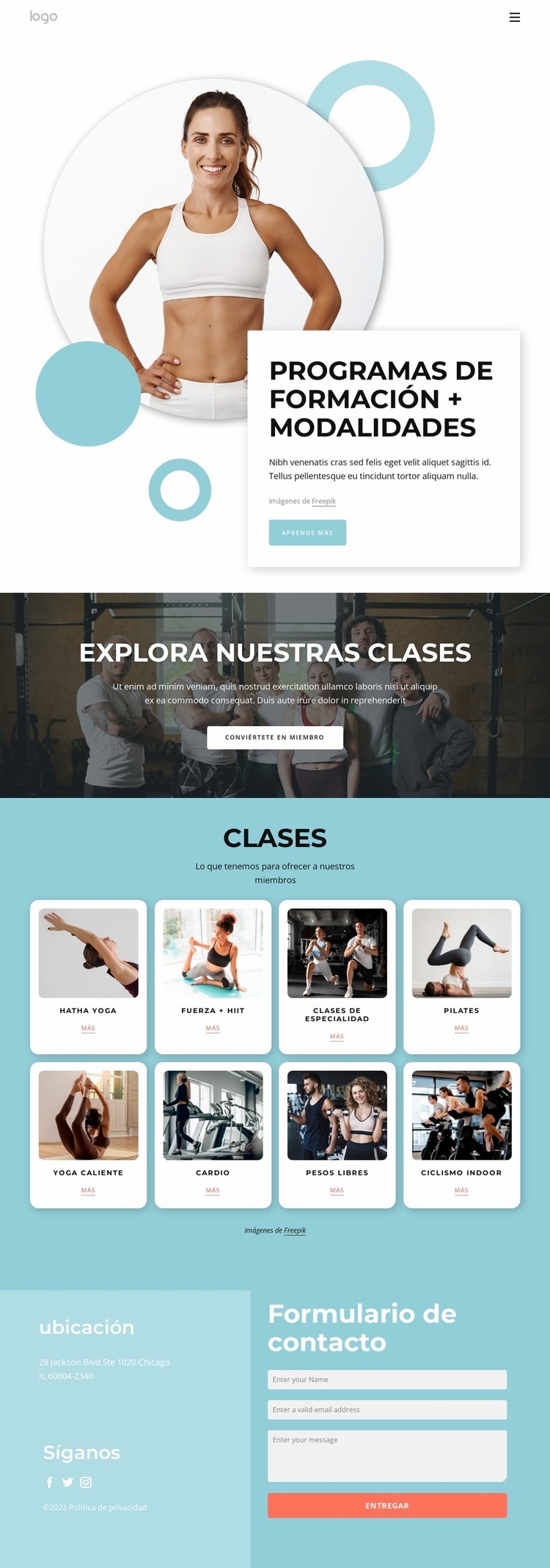 Programas de entrenamiento Maqueta de sitio web