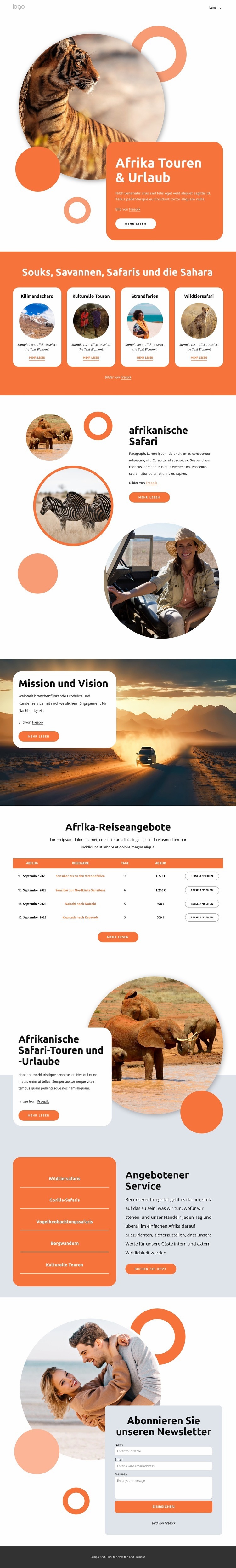 Afrika-Touren und -Ferien HTML Website Builder