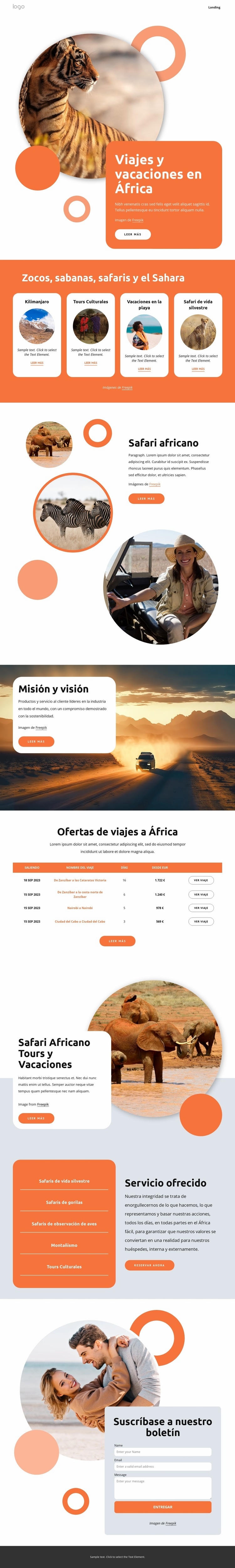 África viajes y vacaciones Maqueta de sitio web