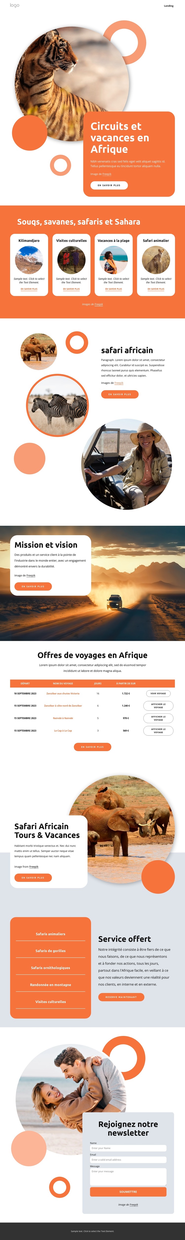 Voyages et séjours en Afrique Modèle de site Web