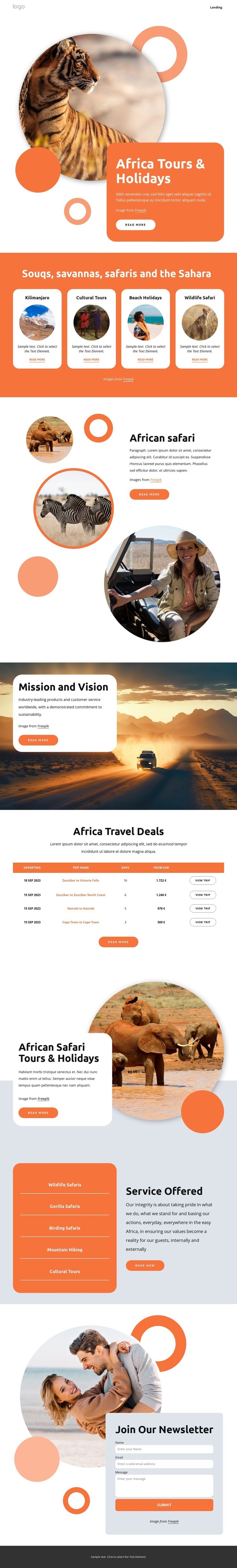 Africa tours and holidays Homepage Design