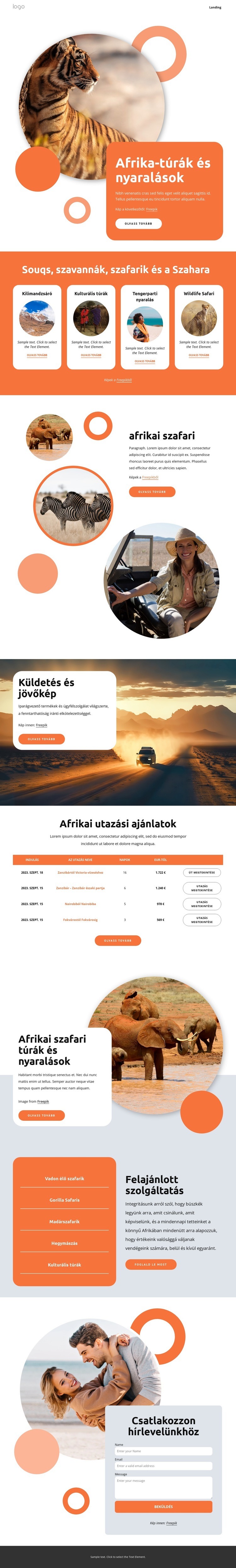 Afrikai túrák és nyaralások Weboldal tervezés