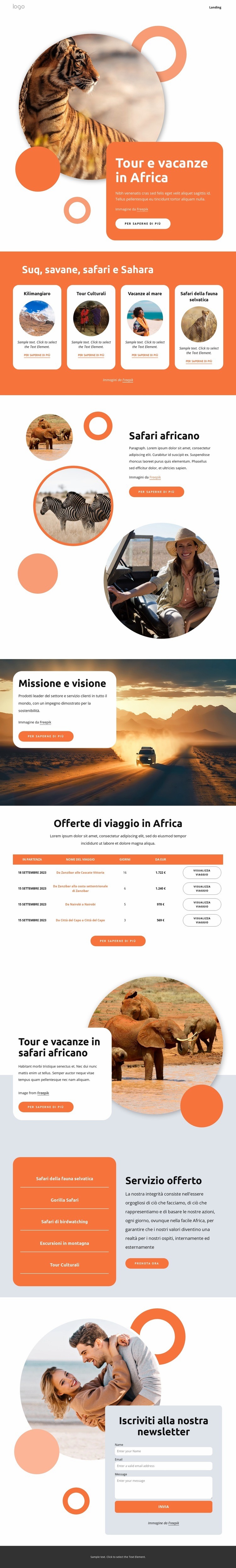 Viaggi e vacanze in Africa Mockup del sito web