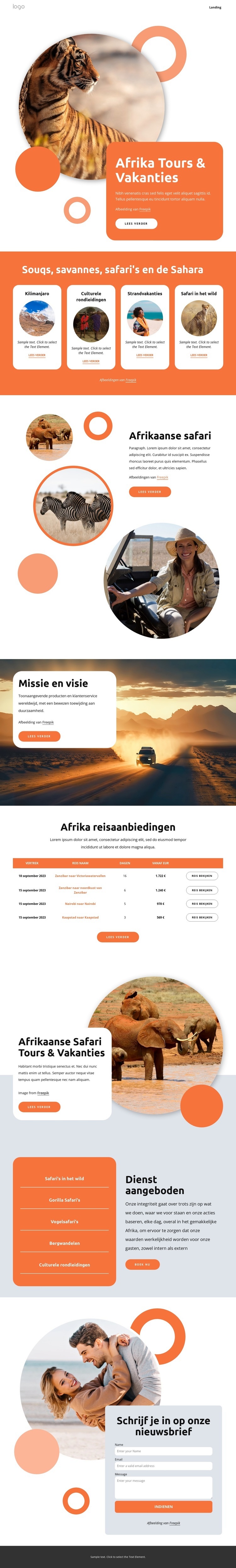 Afrika reizen en vakanties Sjabloon voor één pagina