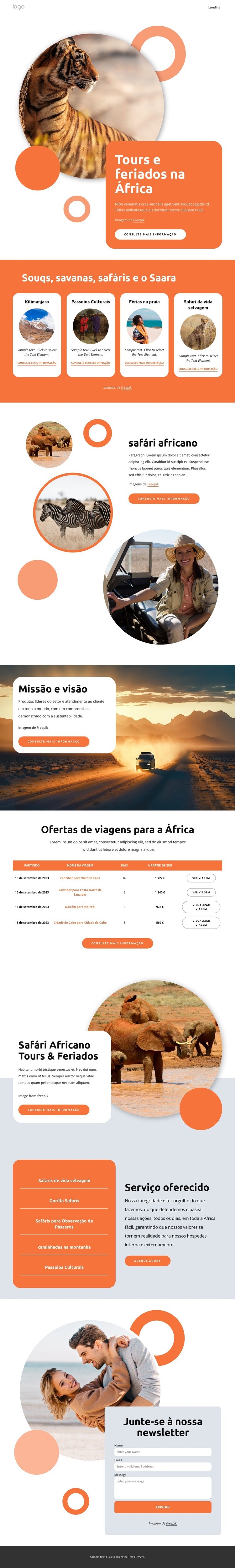 África passeios e férias Construtor de sites HTML