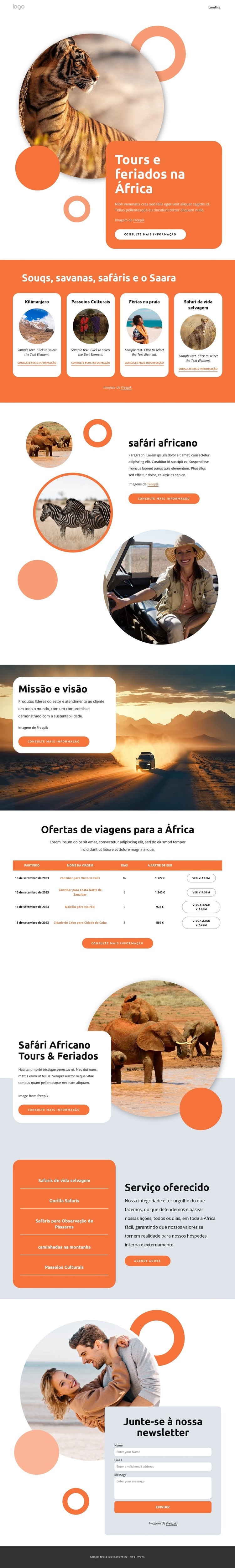 África passeios e férias Design do site