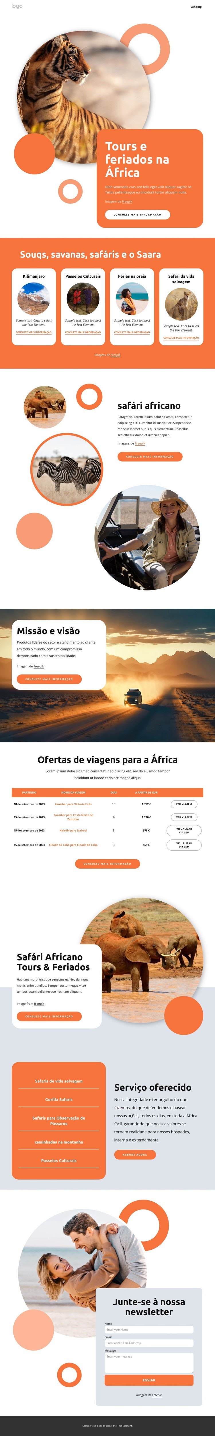 África passeios e férias Maquete do site