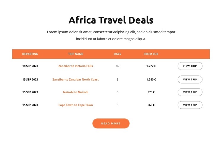 Nabídka cestování po Africe Html Website Builder