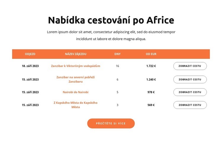 Nabídka cestování po Africe Šablona HTML
