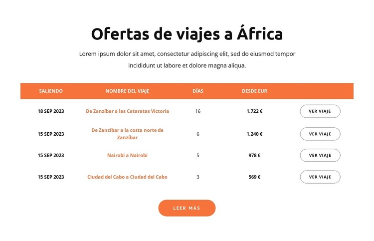 Ofertas de viajes a África Plantilla HTML
