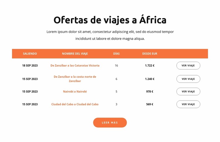 Ofertas de viajes a África Plantilla Joomla