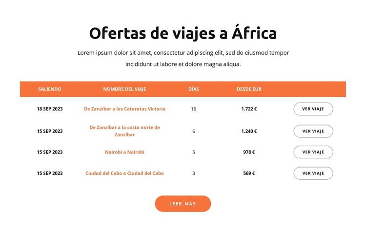 Ofertas de viajes a África Tema de WordPress