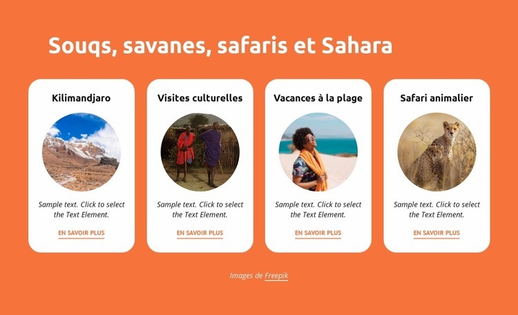 Souqs, savanes, safaris, Sahara Modèle HTML5