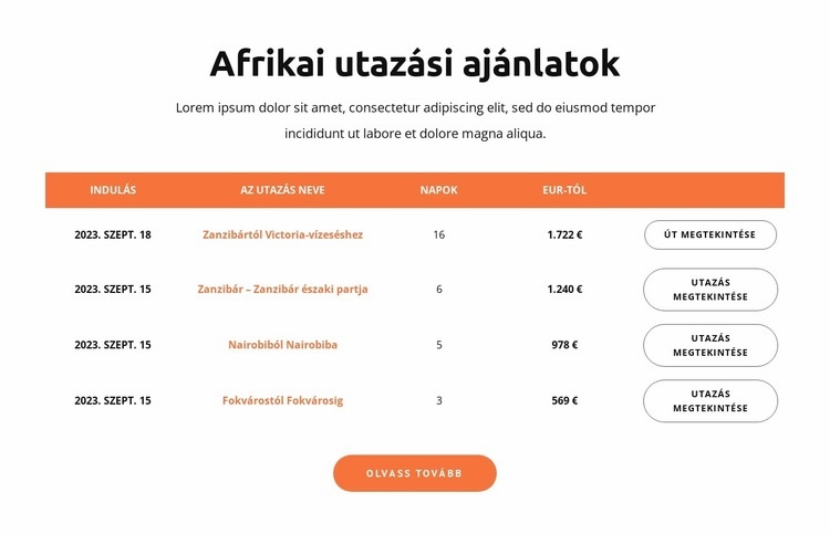 Afrikai utazási ajánlatok HTML Sablon
