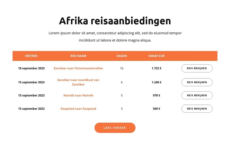 Reisaanbiedingen voor Afrika HTML-sjabloon