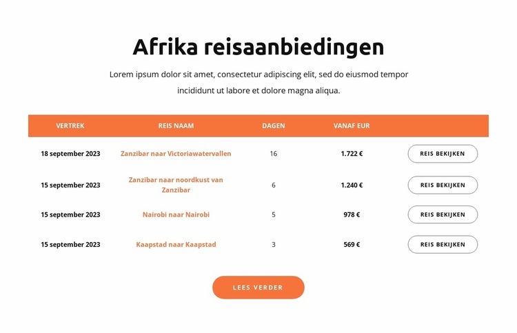 Reisaanbiedingen voor Afrika Website ontwerp