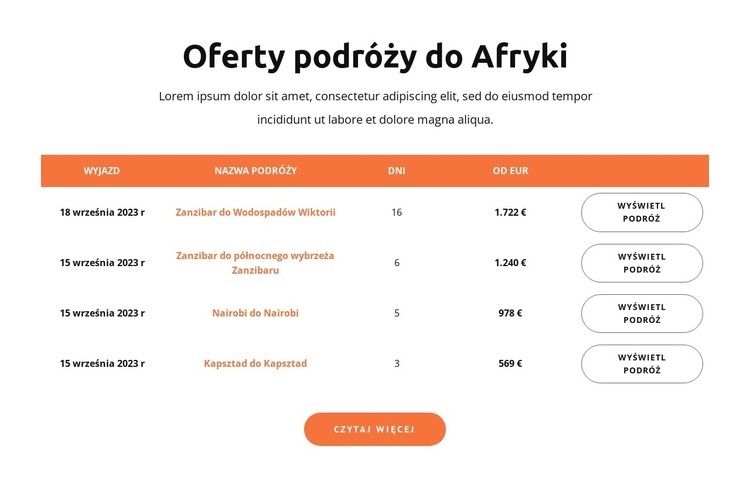 Oferty podróży do Afryki Szablony do tworzenia witryn internetowych