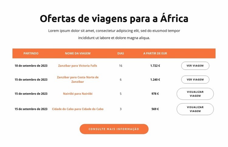 Ofertas de viagens para África Modelo HTML5