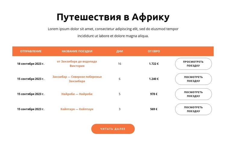 Предложение о путешествии в Африку WordPress тема