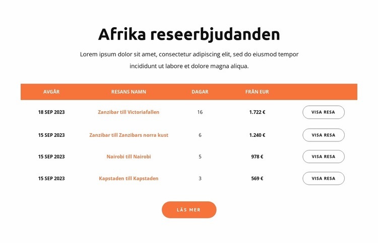 Afrika reseerbjudanden HTML-mall