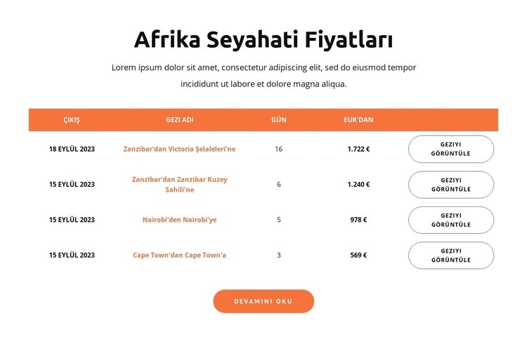 Afrika seyahat fırsatları Açılış sayfası
