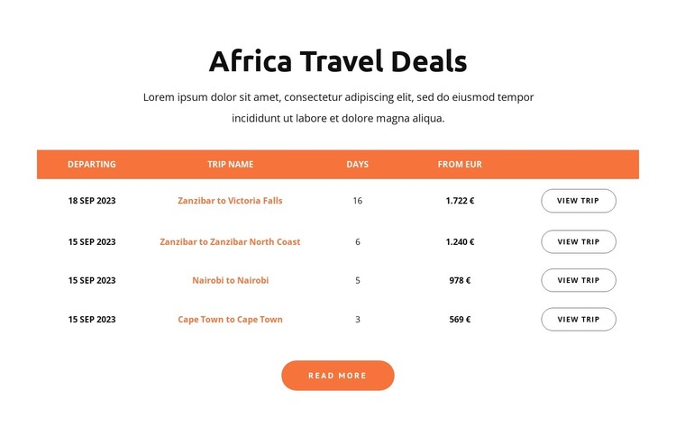 Africa travel deals Web Design