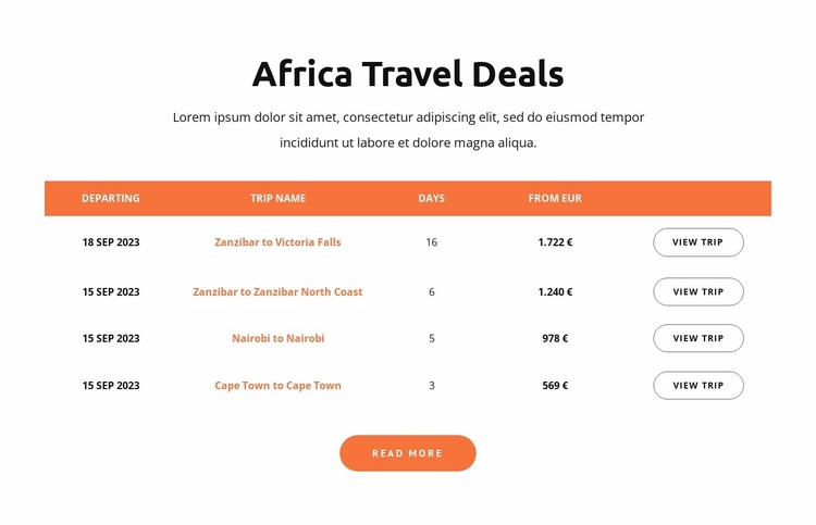 Africa travel deals Website Design