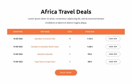 Africa Travel Deals - Functionality Landing Page