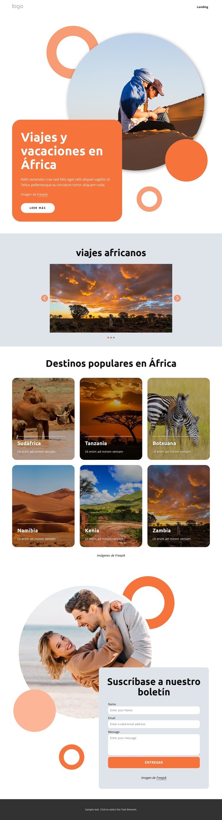 Vacaciones africanas hechas a mano Creador de sitios web HTML