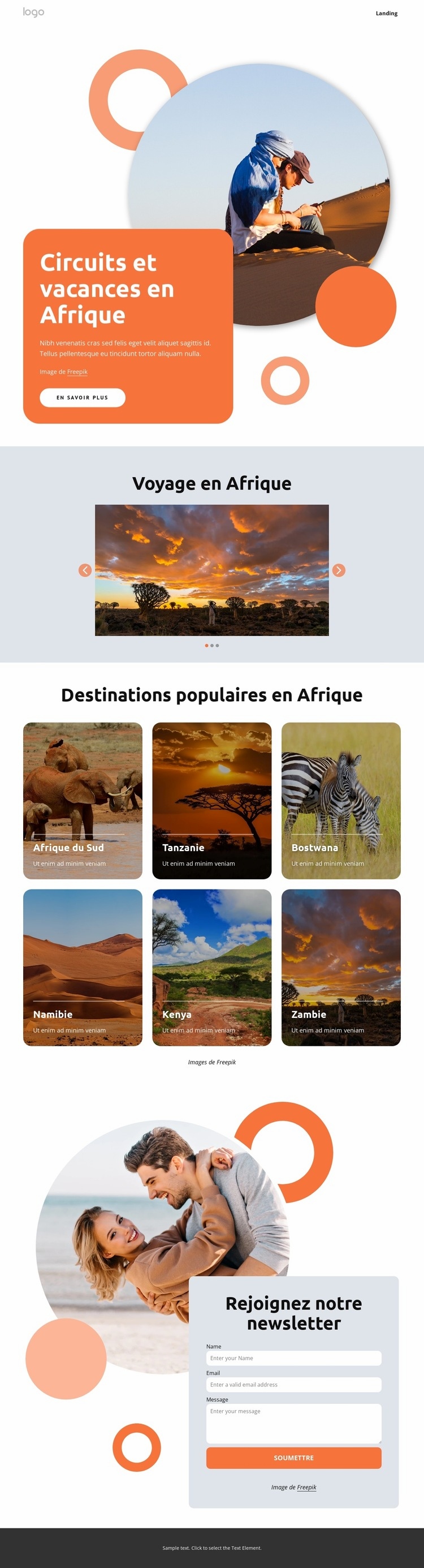 Des vacances africaines artisanales Page de destination