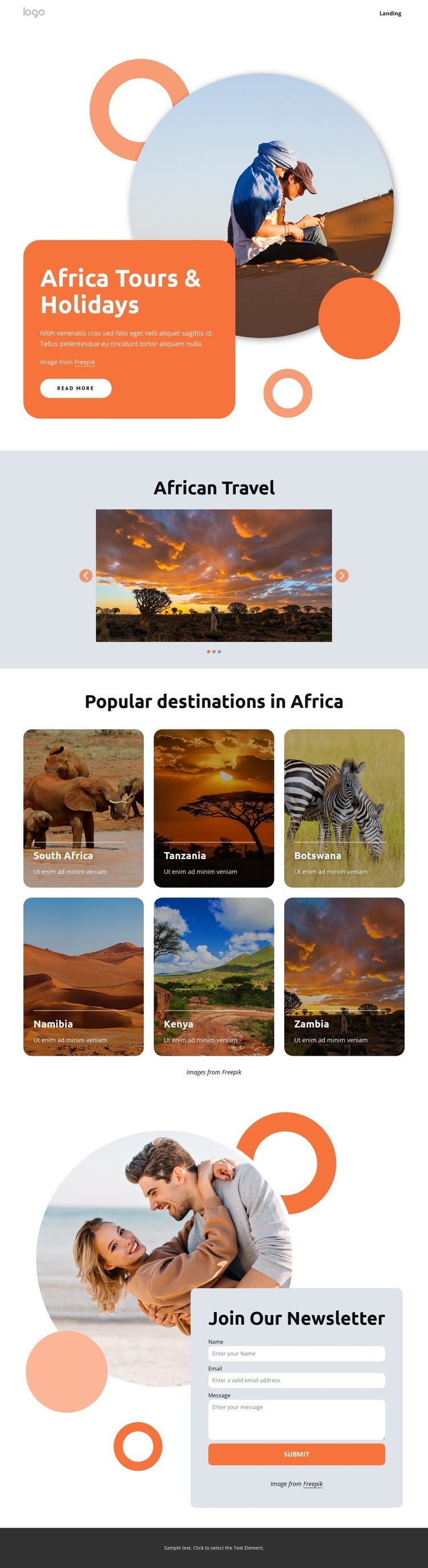 Hand-crafted African holidays Homepage Design