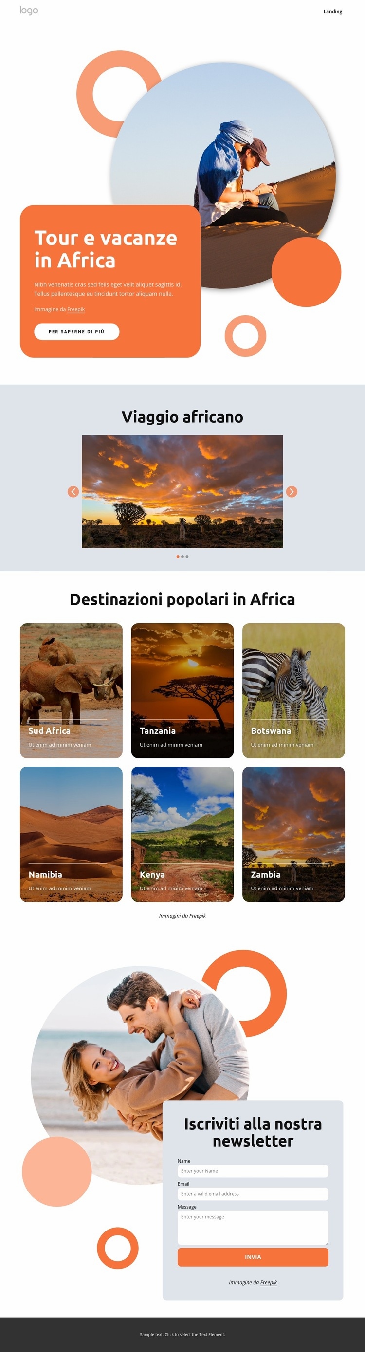 Vacanze africane artigianali Pagina di destinazione
