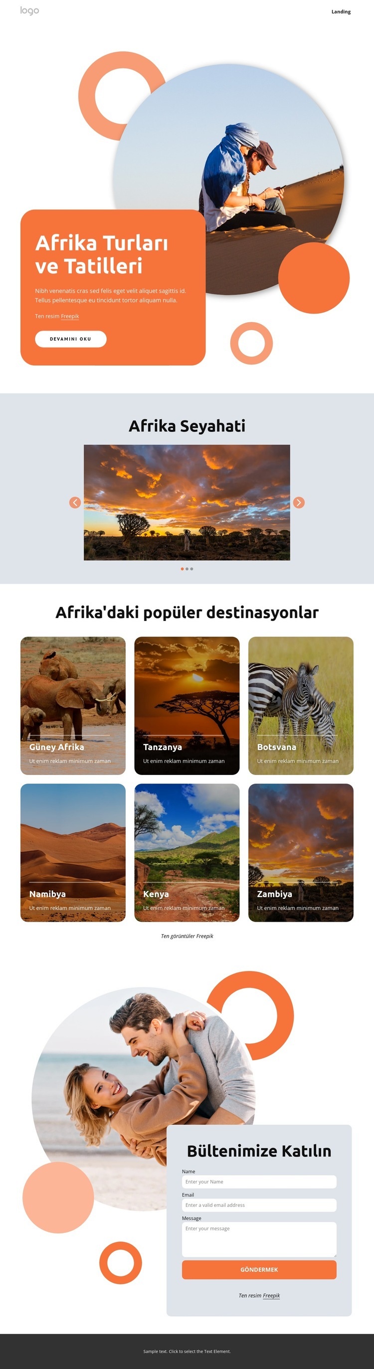 El yapımı Afrika tatilleri Açılış sayfası