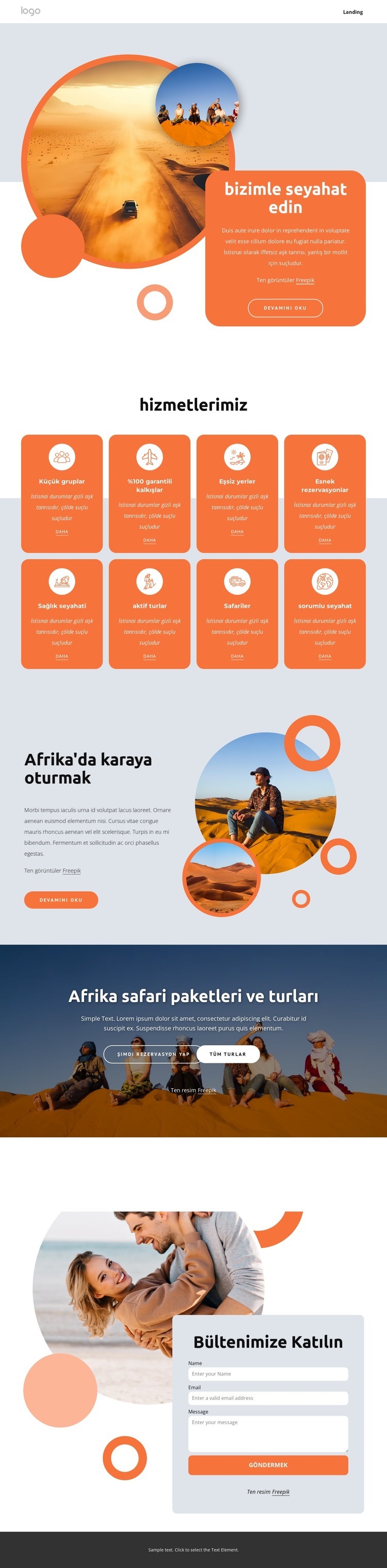 Vahşi yaşam safarileri Web Sitesi Mockup'ı