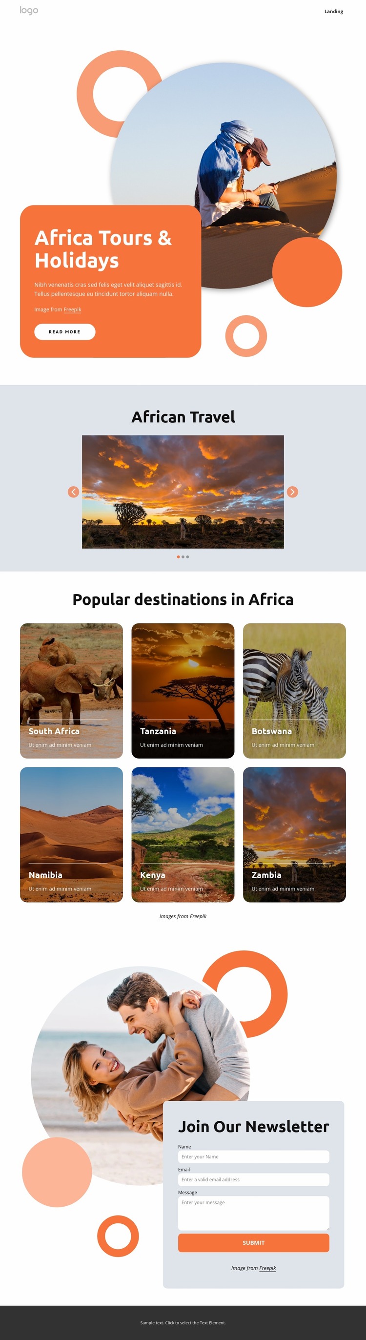 Hand-crafted African holidays Website Mockup