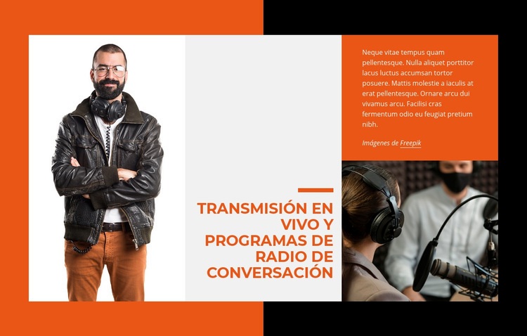 Transmisión en vivo y radio hablada Maqueta de sitio web