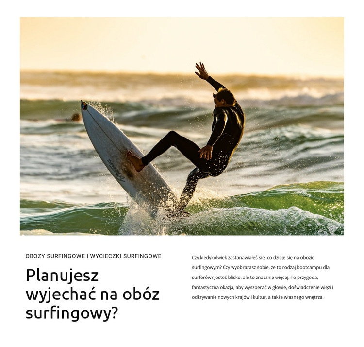 Lekcje surfingu dla początkujących Makieta strony internetowej